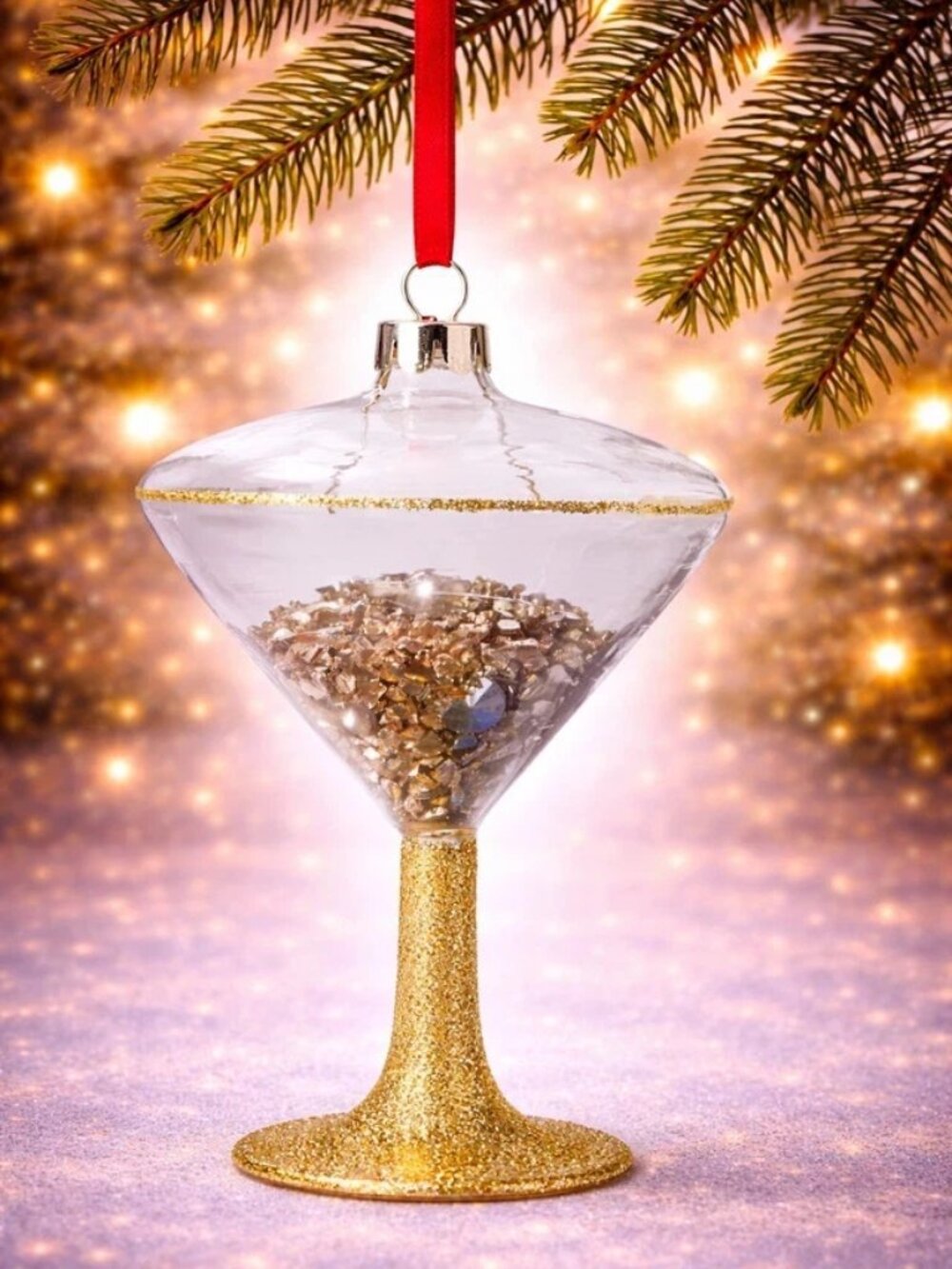 Holiday Lane Glitter Cocktail Glass Ornament Gold Christmas Tree Bar Decor